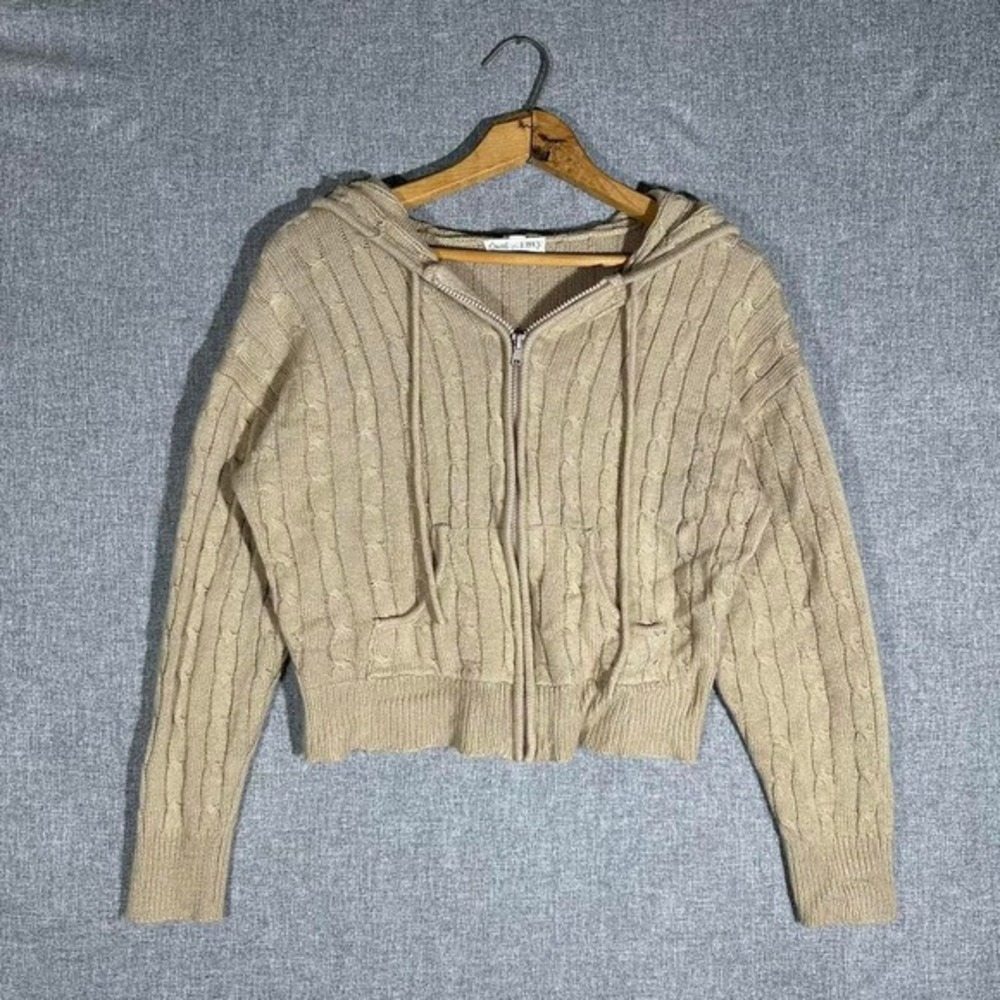 Tan Sweet‎ & Envy Y2K zip-up cable knit style sweater